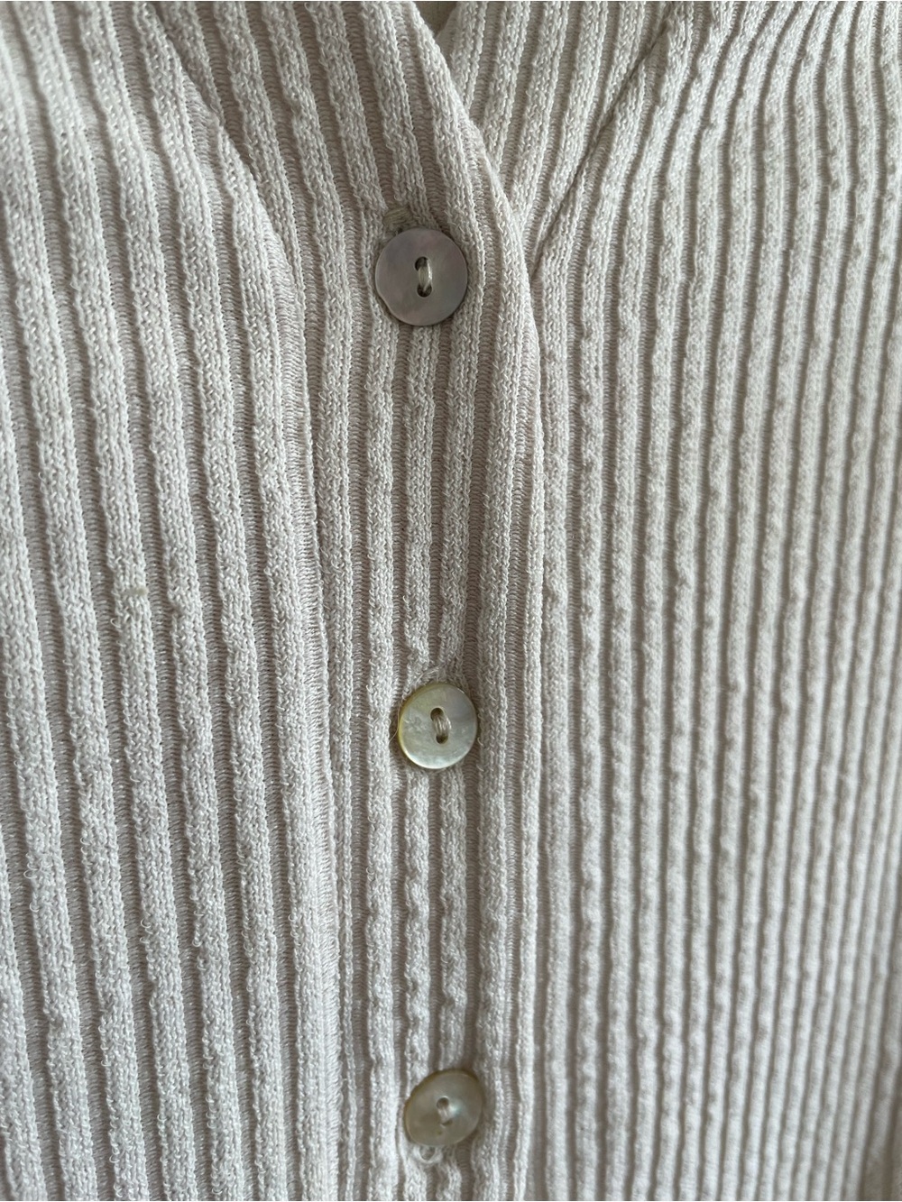 H&M Ribbed V-Neck Button-Front Top - Cream - Picture 3 of 4